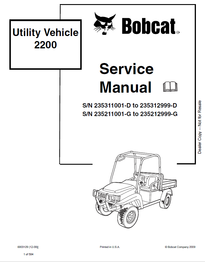 Bobcat 2200 Utility Vehicle Service Manual PDF