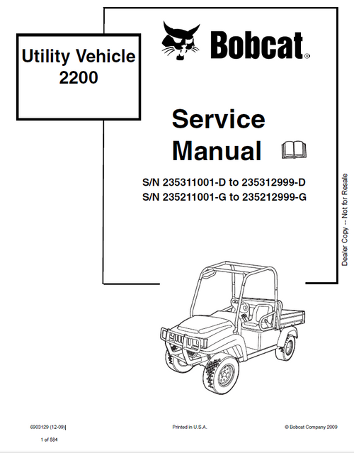 Bobcat 2200 Utility Vehicle Service Manual PDF
