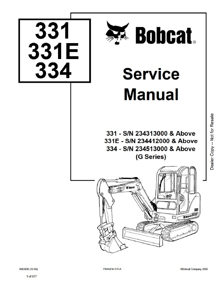 Bobcat 331, 331E, 334 (G Series) Service Manual PDF