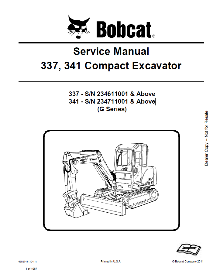Bobcat 337, 341 (G Series) Compact Excavator Service Manual PDF