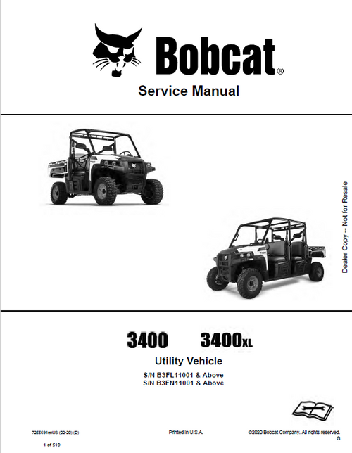 Bobcat 3400, 3400XL Utility Vehicle Service Manual