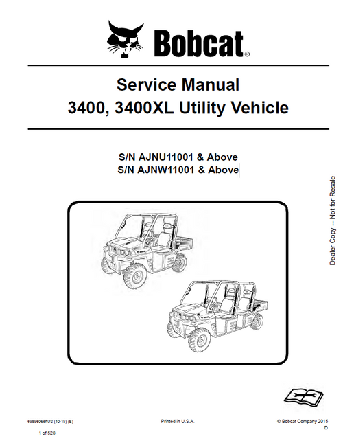 Bobcat 3400, 3400XL Utility Vehicle Service Manual PDF