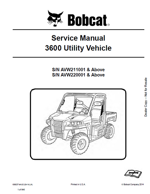 Bobcat 3600 Utility Vehicle Service Manual PDF