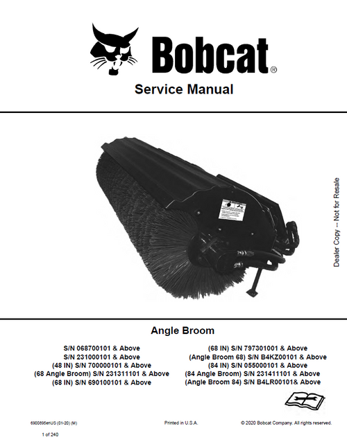 Bobcat 48, 68, 84 Angle Broom Service Manual PDF
