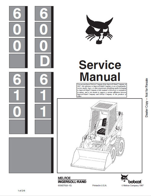 Bobcat 600, 610, 600D, 611 Service Manual PDF