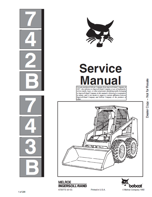 Bobcat 742B, 743B Service Manual PDF