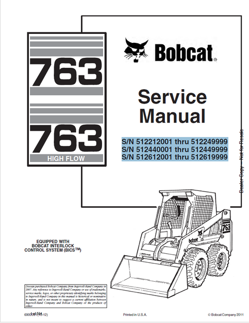 Bobcat 763 high flow Service Manual PDF