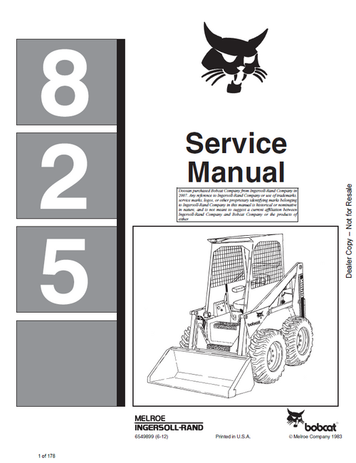 Bobcat 825 skid steer loader Service Manual PDF