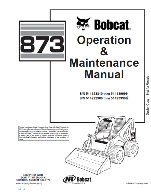 Bobcat 873 Loader Operation and Maintenance Manual PDF