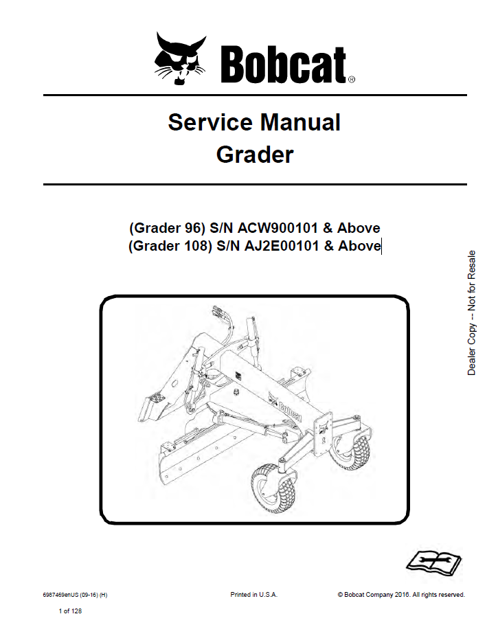Bobcat 96, 108 Grader Service Manual PDF