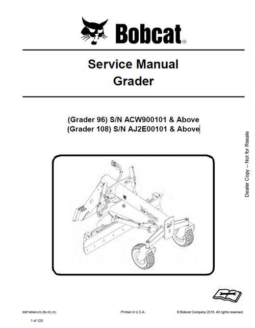 Bobcat 96, 108 Grader Service Manual PDF