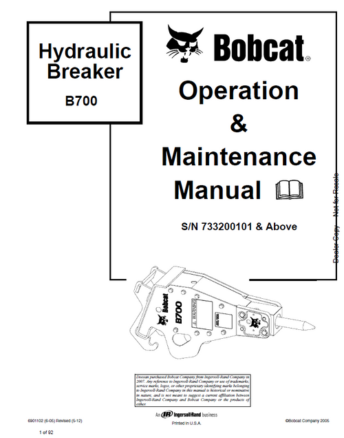 Bobcat B700 Hydraulic Breaker Operation & Maintenance Manual PDF