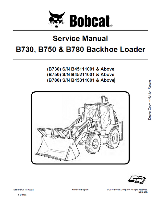Bobcat B730, B750 & B780 Backhoe Loader Service Manual PDF