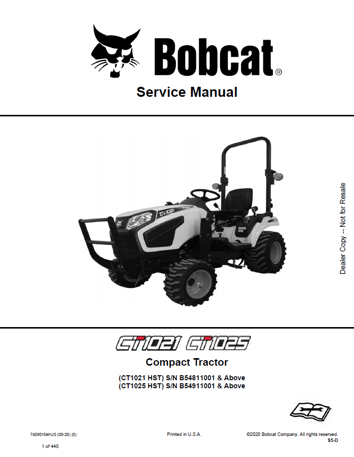 Bobcat CT1021 HST, CT1025 HST Compact Tractor Service Manual PDF