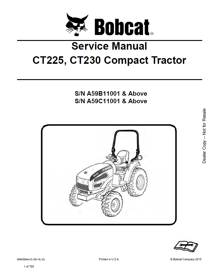 Bobcat CT225, CT230 Compact Service Tractor Manual PDF
