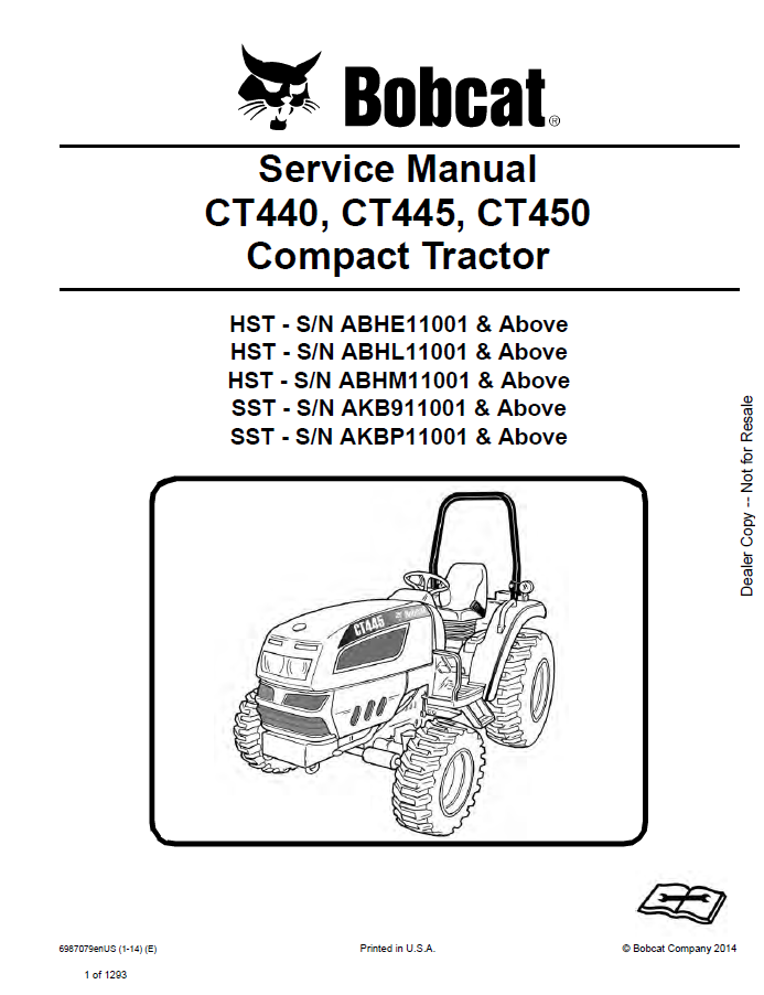 Bobcat CT440, CT445, CT450 Compact Tractor Service Manual PDF