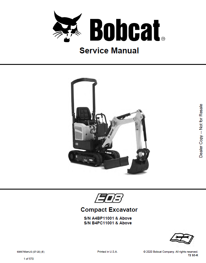 Bobcat E08 Compact Excavator Service Manual PDF