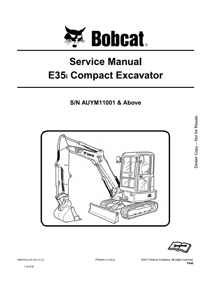 Bobcat E35i Compact Excavator Service Manual PDF