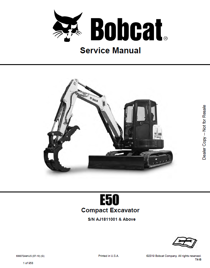 Bobcat E50 Compact Excavator Service Manual PDF