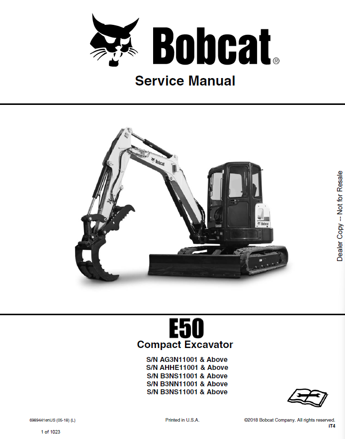 Bobcat E50 Compact Excavator Service Manual PDF