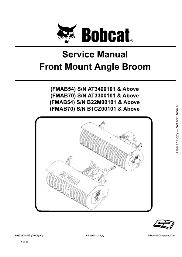Bobcat FMAB54, FMAB70, FMAB54 FMAB70 Front Mount Angle Broom Service Manual PDF