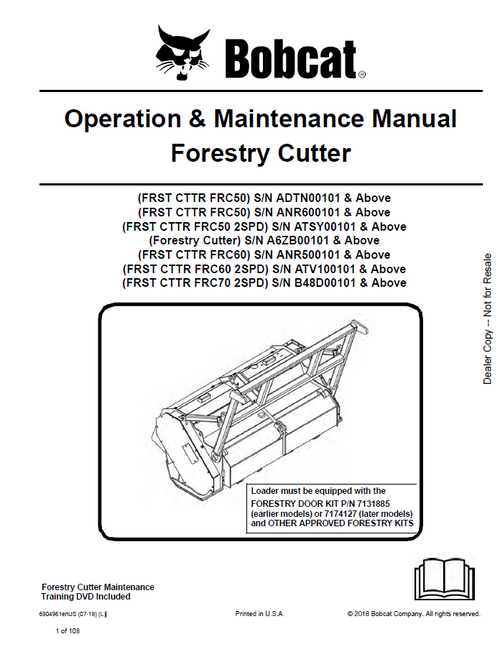 Bobcat Forestry Cutter Operation & Maintenance Manual PDF