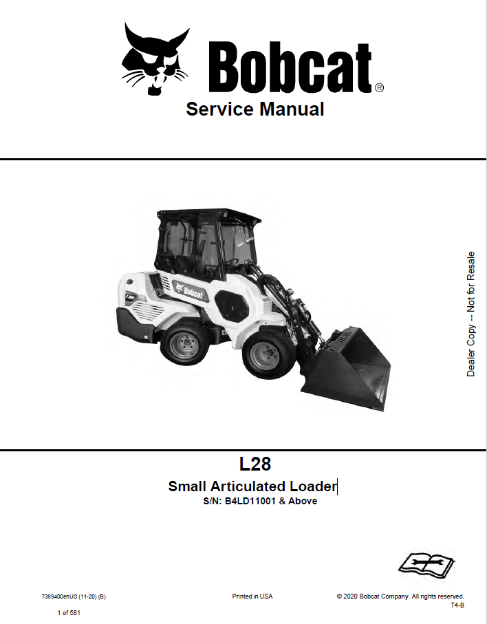 Bobcat L28 Small Articulated Loader Service Manual PDF