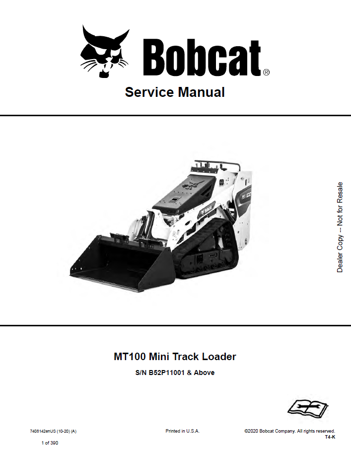 Bobcat MT100 Mini Track Loader Service Manual PDF