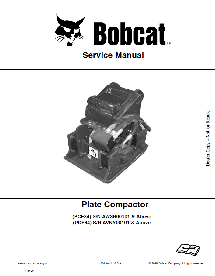 Bobcat PCF34, PCF64 Plate Compactor Service Manual PDF