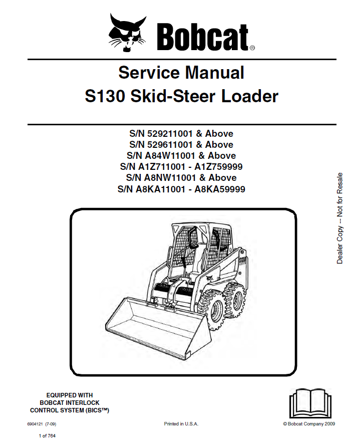 Bobcat S130 Skid-Steer Loader Service Manual PDF
