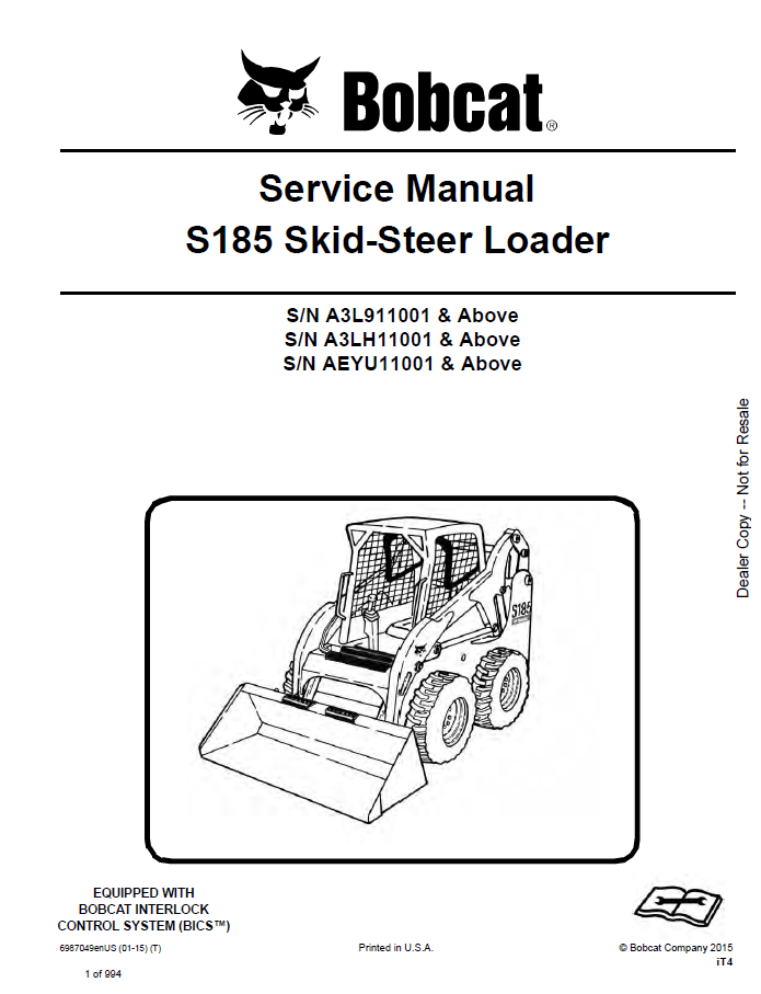 Bobcat S185 Skid-Steer Loader Service Manual PDF