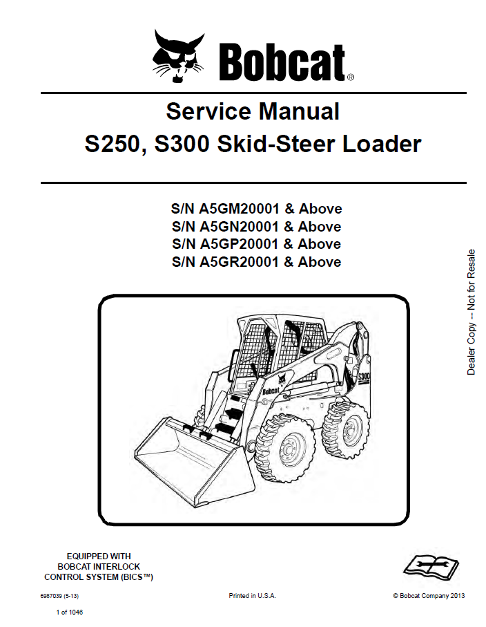 Bobcat S250, S300 Skid-Steer Loader Service Manual PDF