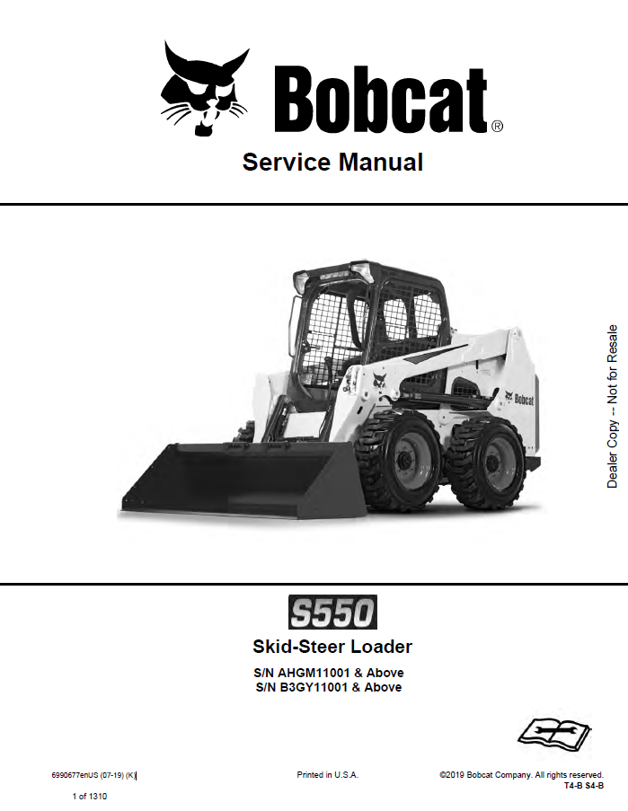 Bobcat S550 Skid-Steer Loader Service Manual PDF