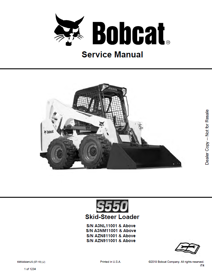 Bobcat S550 Skid-Steer Loader Service Manual PDF