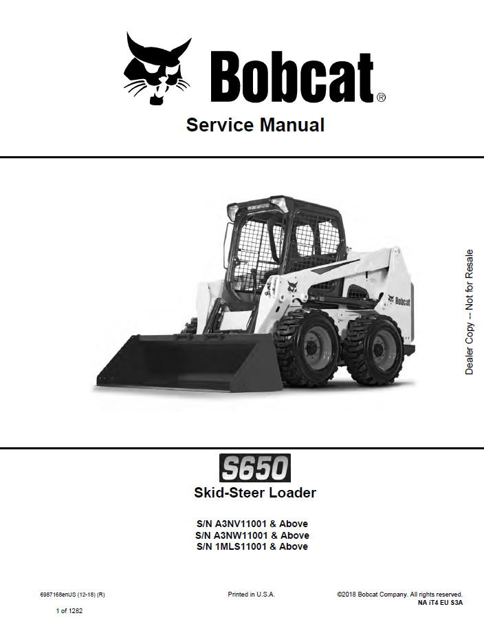 Bobcat S650 Skid-Steer Loader Service Manual PDF