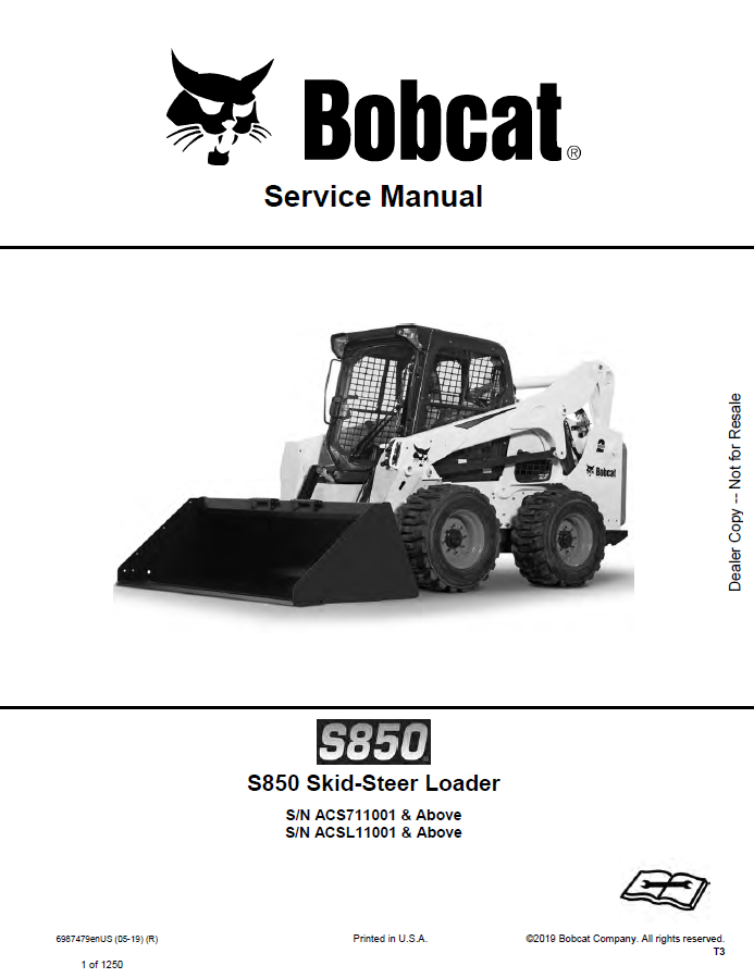 Bobcat S850 Skid-Steer Loader Service Manual PDF