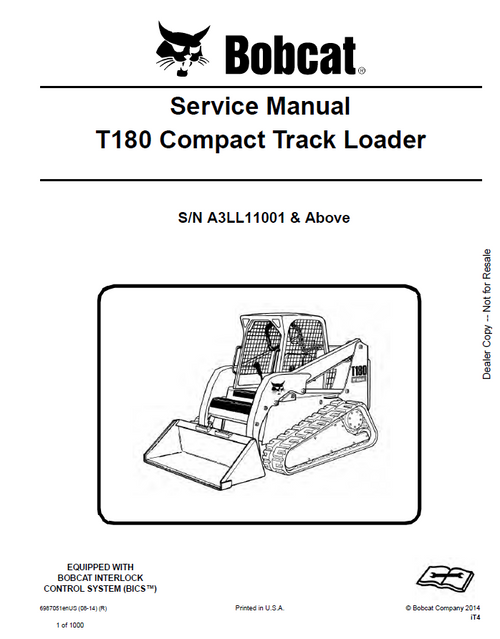 Bobcat T180 Compact Track Loader Service Manual PDF