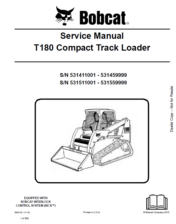 Bobcat T180 Compact Track Loader Service Manual PDF