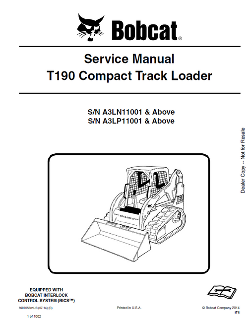 Bobcat T190 Compact Track Loader Service Manual PDF