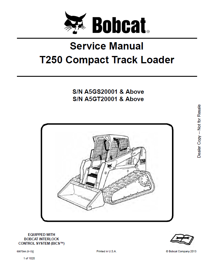 Bobcat T250 Compact Track Loader Service Manual PDF