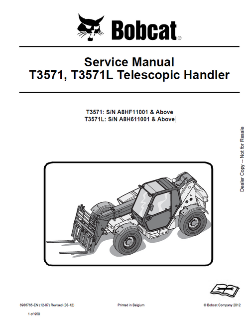 Bobcat T3571, T3571L Telescopic Handler Service Manual PDF