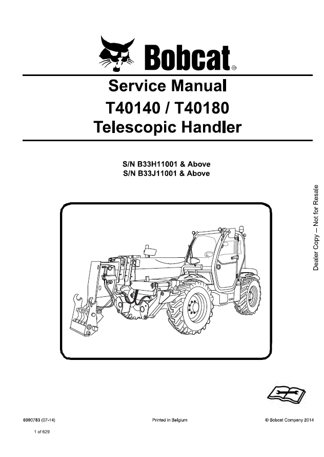Bobcat T40140, T401880 Telescopic Handler Service Manual PDF