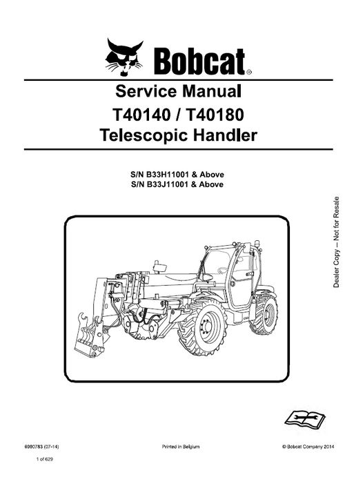 Bobcat T40140, T401880 Telescopic Handler Service Manual PDF
