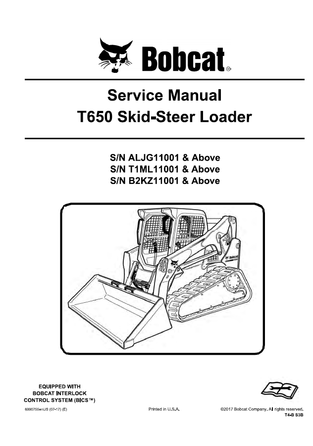 Bobcat T650 Skid Steer Loader Service Manual PDF