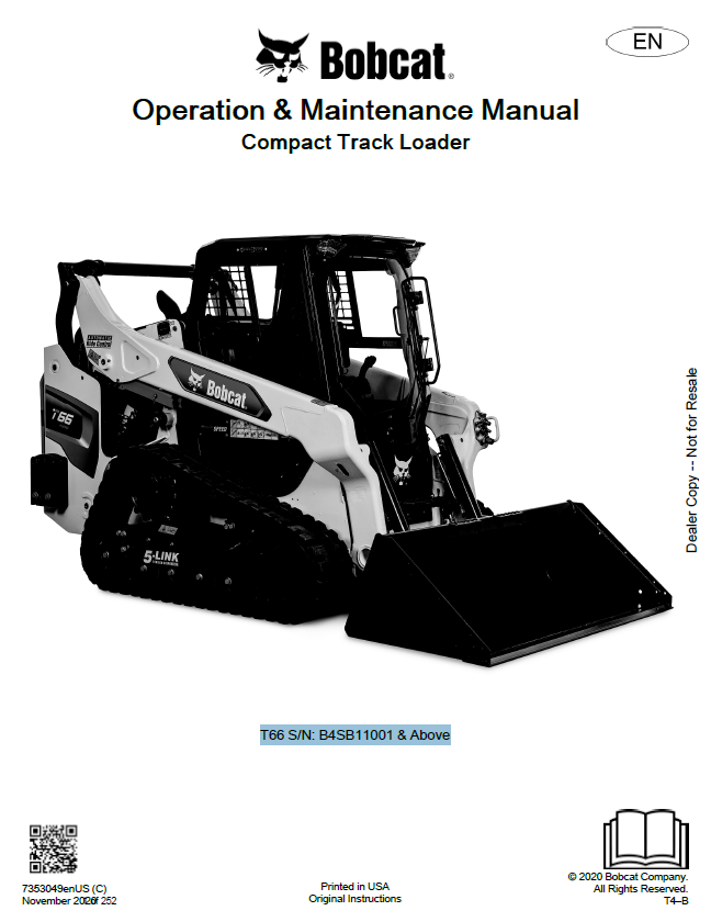 Bobcat T66 Compact Track Loader Operation and Maintenance Manual PDF