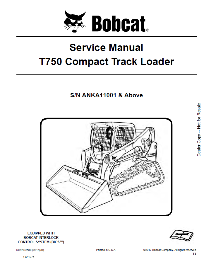 Bobcat T750 Compact Track Loader Service Manual PDF