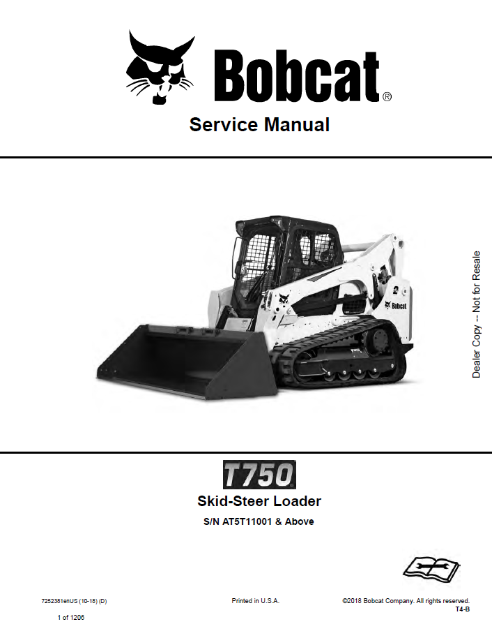 Bobcat T750 Skid Steer Loader Service Manual PDF