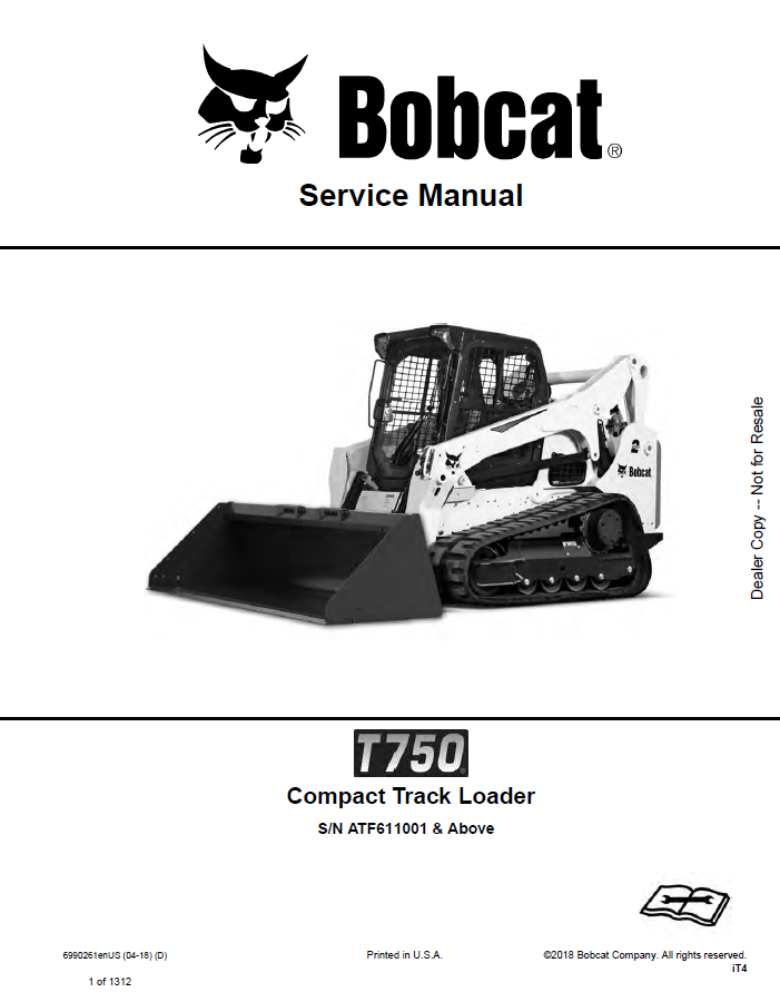 Bobcat T750 Compact Track Loader Service Manual PDF