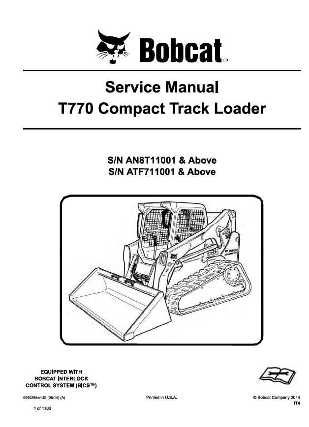 Bobcat T770 Compact Track Loader Service Manual PDF