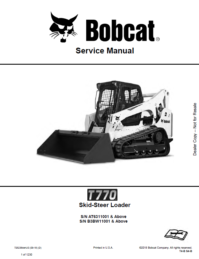 Bobcat T770 Compact Track Loader Service Manual PDF